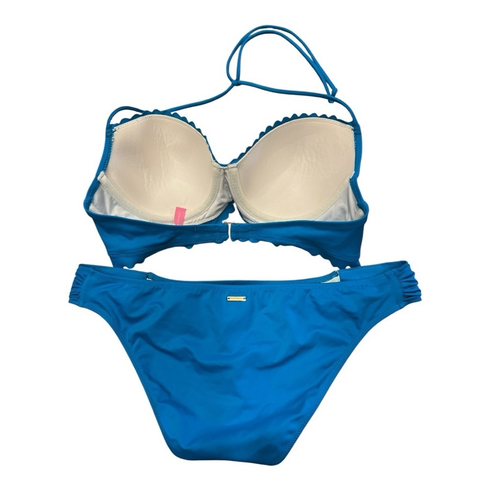 Victoria's Secret scalloped edge bikini bright blue beach vacation SZ M Top 36B - Picture 2 of 7
